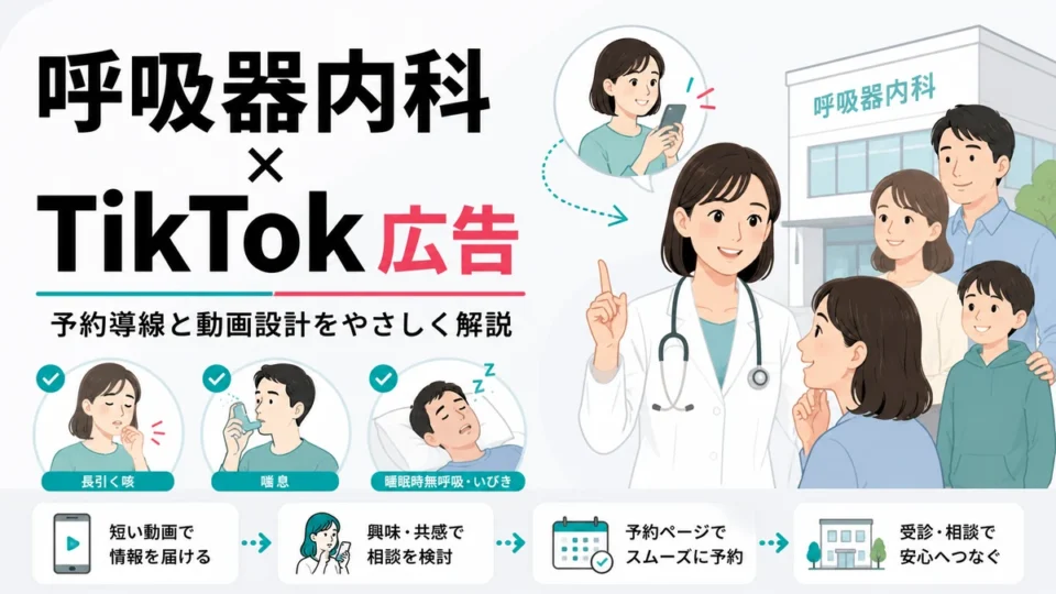 呼吸器内科クリニックのTikTok広告で予約導線と動画設計を解説するアイキャッチ画像
