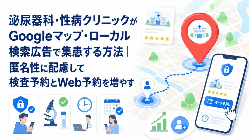 広告で匿名性に配慮しながら検査予約とWeb予約を増やす方法を示すアイキャッチ画像