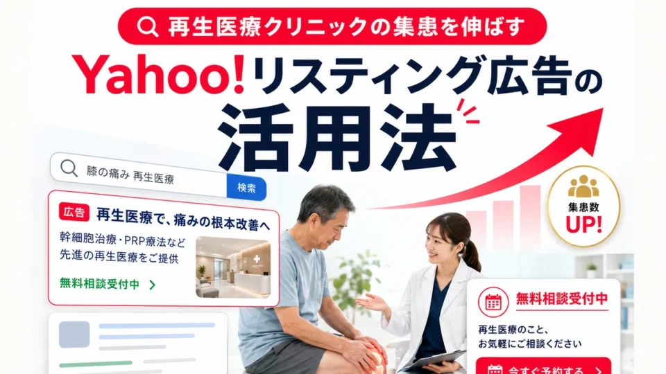 再生医療クリニックの集患をYahoo!リスティング広告で伸ばす方法を示すアイキャッチ画像