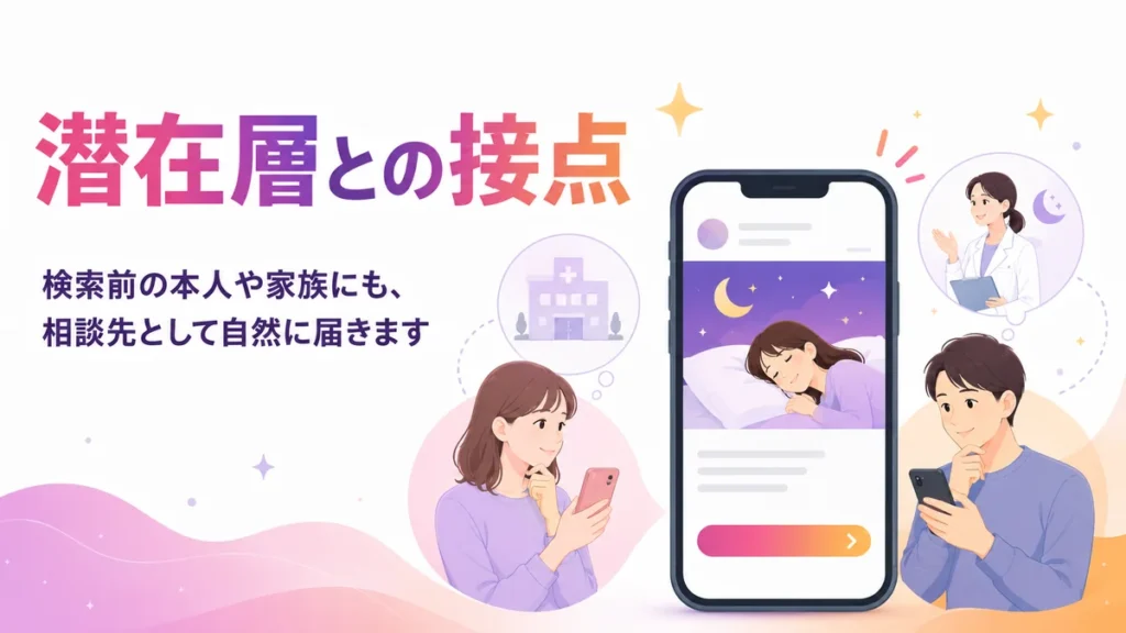 潜在層や家族に睡眠外来の広告が自然に届く様子