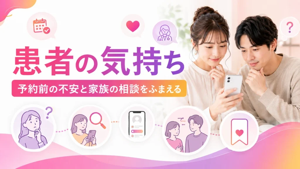 予約前の患者と家族の不安や相談心理を表すイラスト