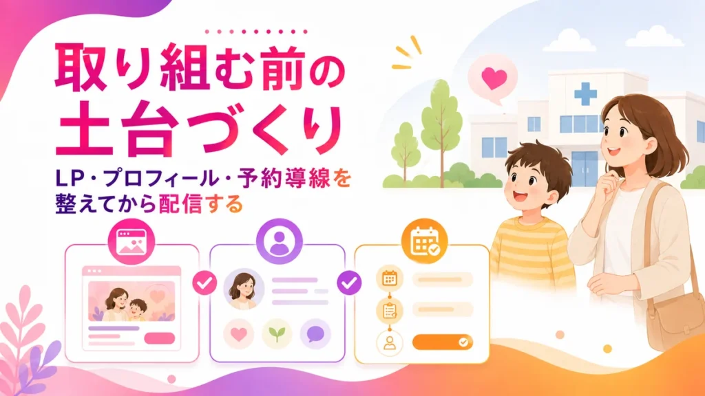 Instagram広告配信前にLPや予約導線を整える土台づくりのイラスト