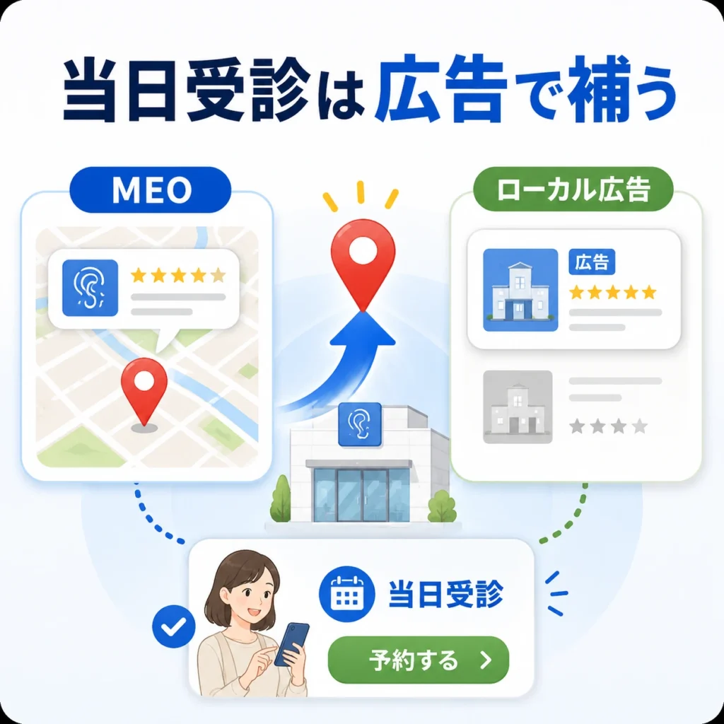 MEOだけでは届かない当日受診ニーズをローカル検索広告で補う流れ