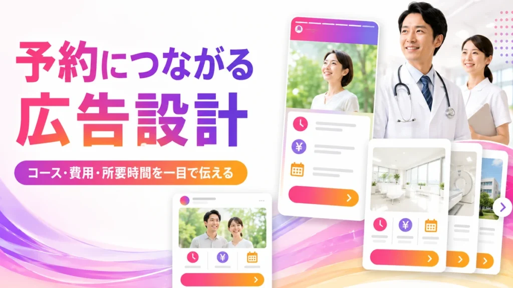 健診広告でコースや費用や所要時間を伝える広告設計のイラスト