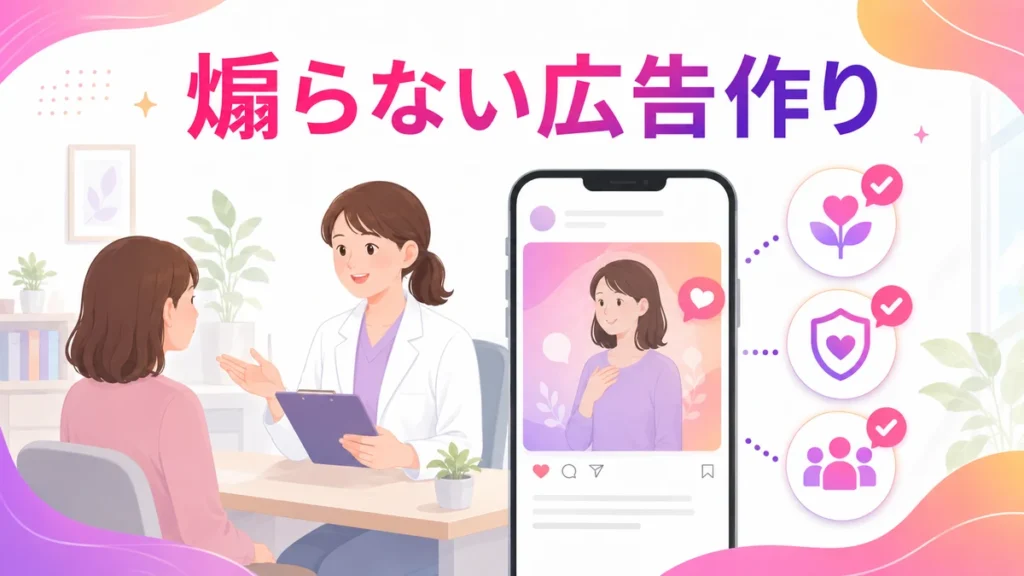 体型を煽らないメディカルダイエット広告作りを示すイラスト