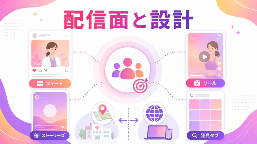 Instagram広告の配信面とオーディエンス設計を示すイラスト