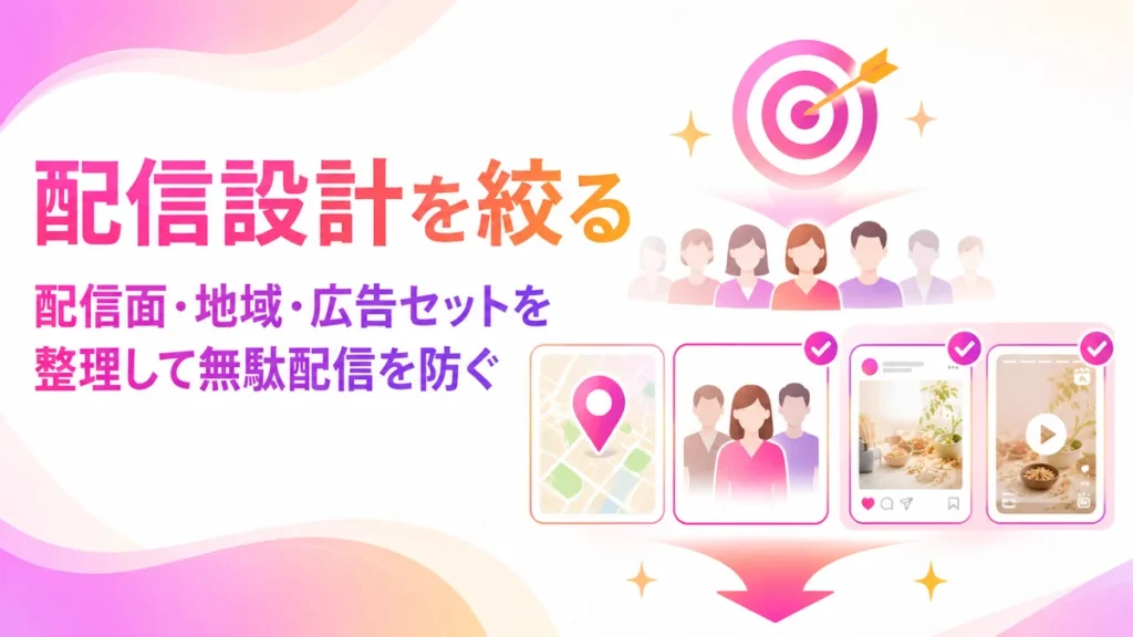 配信面・地域・広告セットを絞って無駄配信を防ぐイラスト