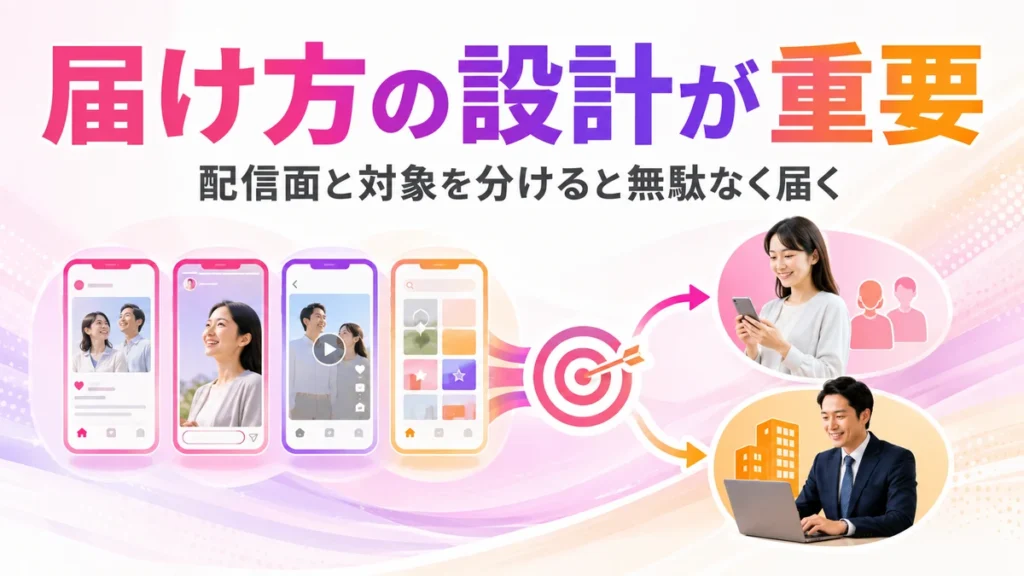 配信面と対象を分けて健診広告を届ける設計を示すイラスト