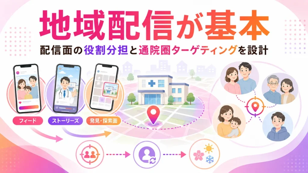 地域配信と配信面ごとの役割分担を示すイラスト