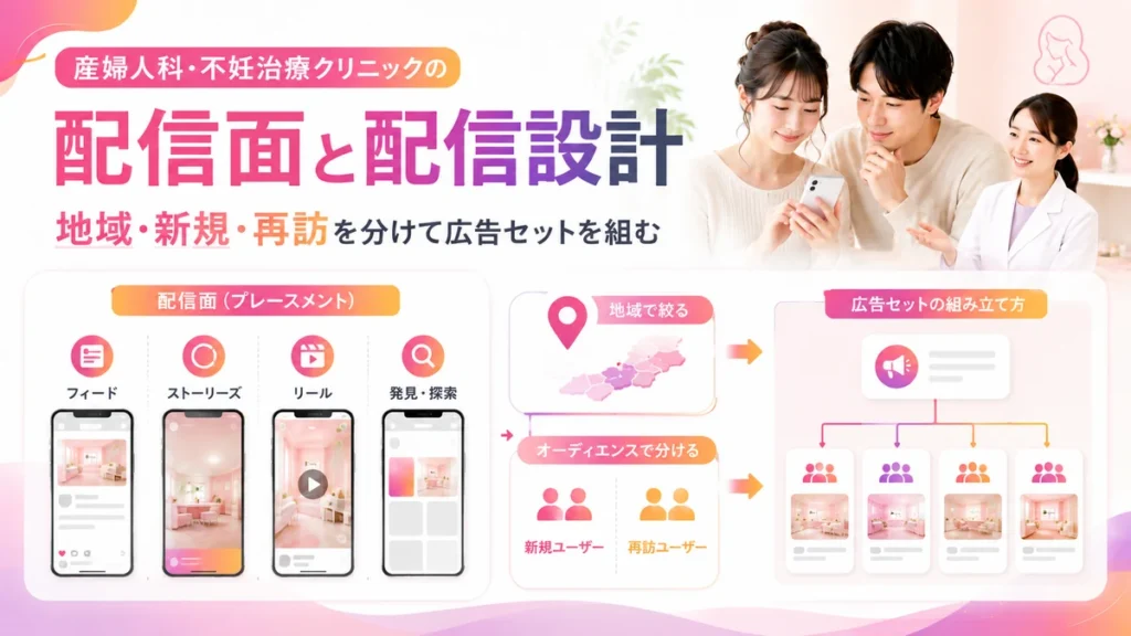 配信面とオーディエンスを分けた広告セット設計のイラスト