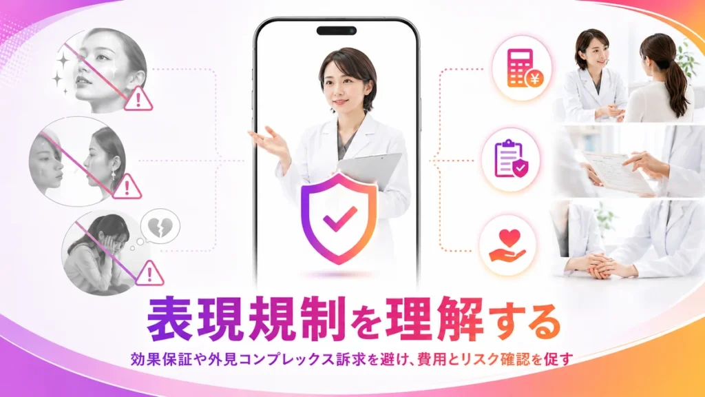 美容外科のInstagram広告で注意すべき表現規制を示すイラスト