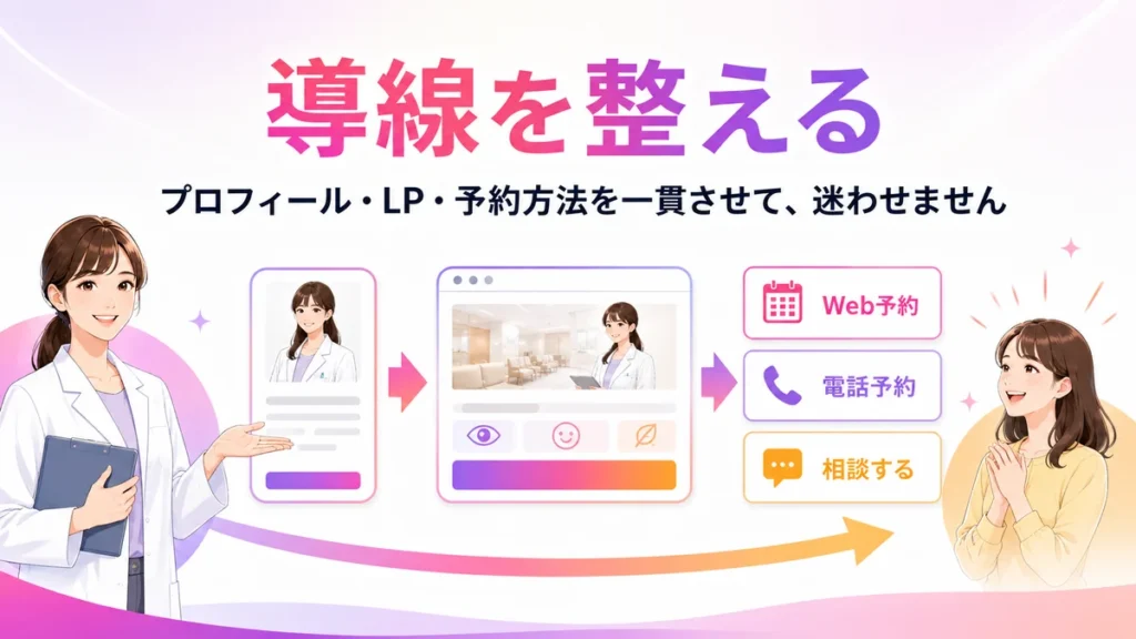 広告後のプロフィールやLPから予約へつなげる導線のイラスト