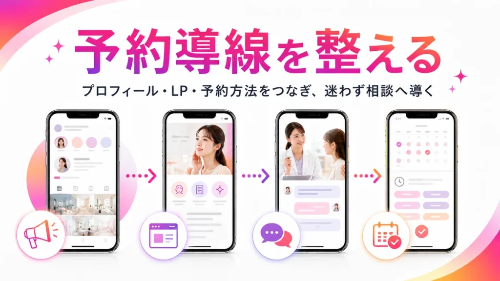 InstagramプロフィールとLPから予約へつなぐ導線設計のイラスト