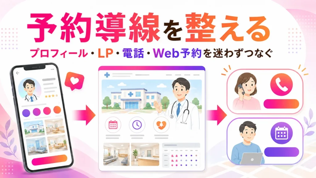 プロフィールとLPから電話やWeb予約へつなぐ導線のイラスト