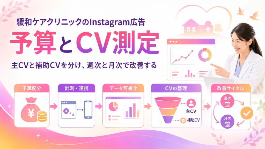 緩和ケアInstagram広告の予算配分とCV測定を改善する図解