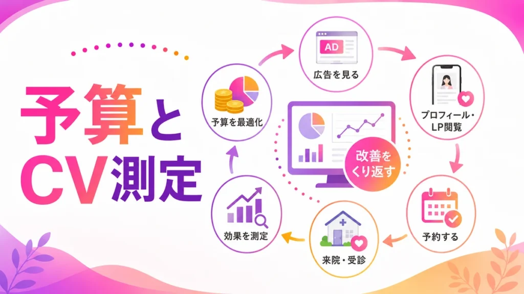 広告予算とCV測定の改善サイクルを示す図解