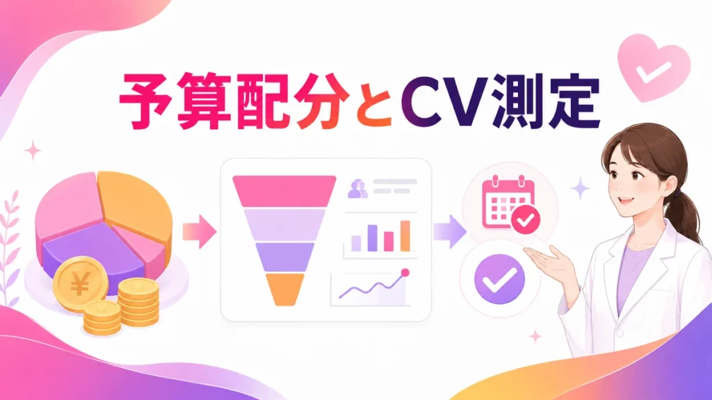 広告費の予算配分とCV測定の流れを示す図解