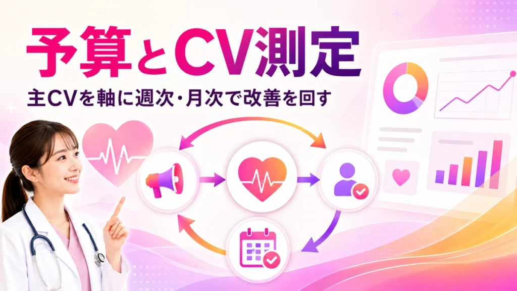Instagram広告の予算とCV測定をもとに改善を回すサイクルのイラスト