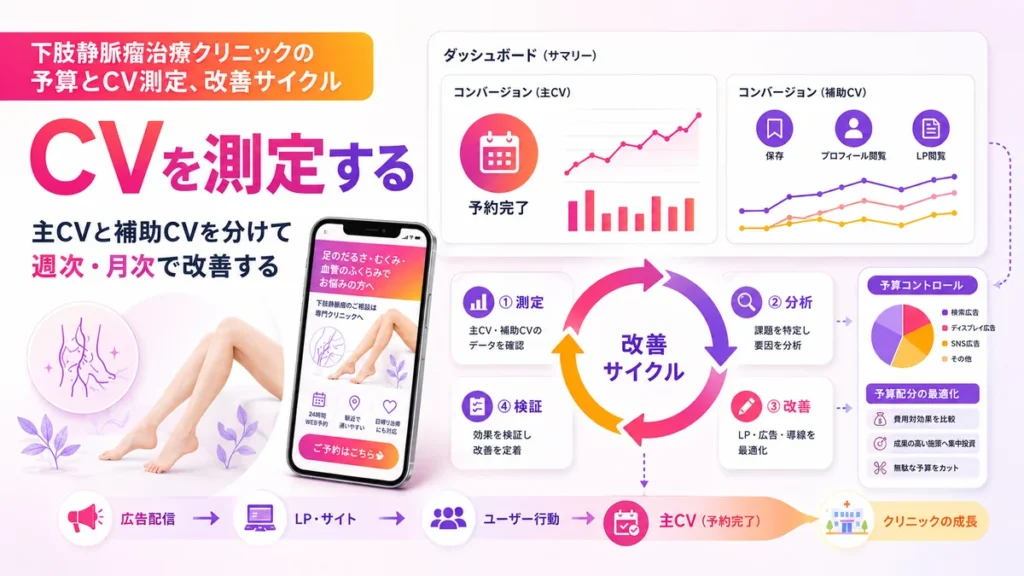 CV測定と予算改善サイクルをダッシュボードで示すイラスト