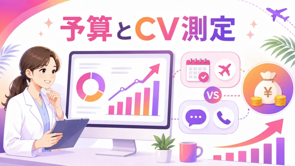 ワクチン予約と問い合わせを分けて予算とCVを測定する分析イラスト