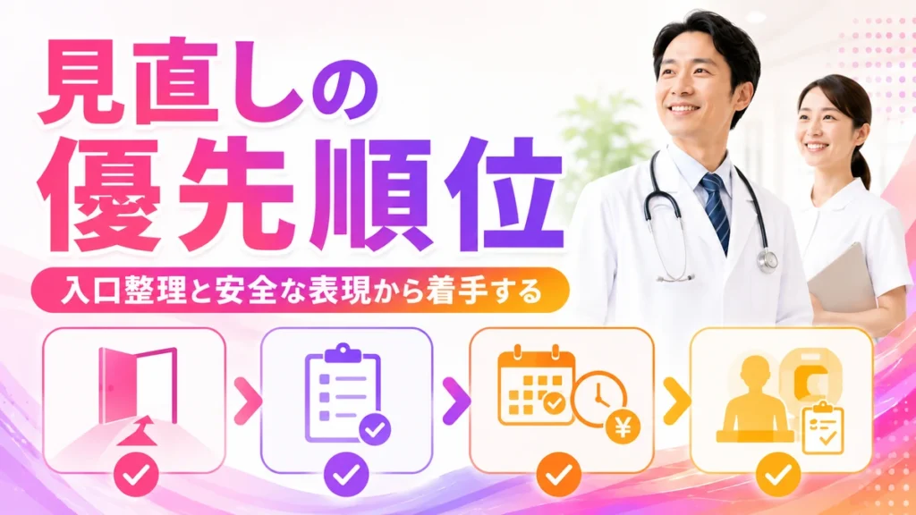 健診広告で最初に見直す優先順位を整理したイラスト