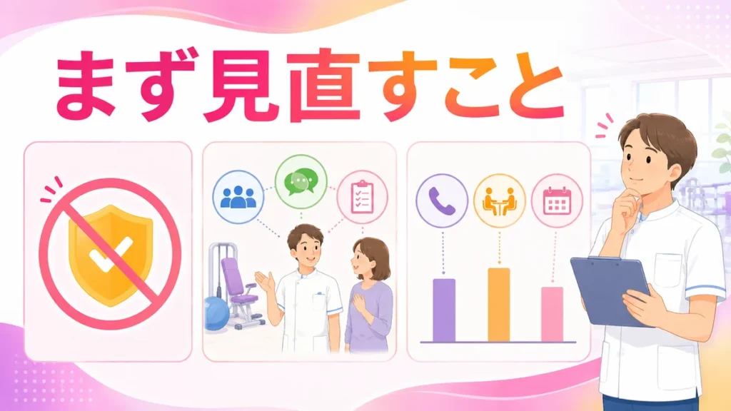 リハビリ広告でまず見直すべき項目を示す図解