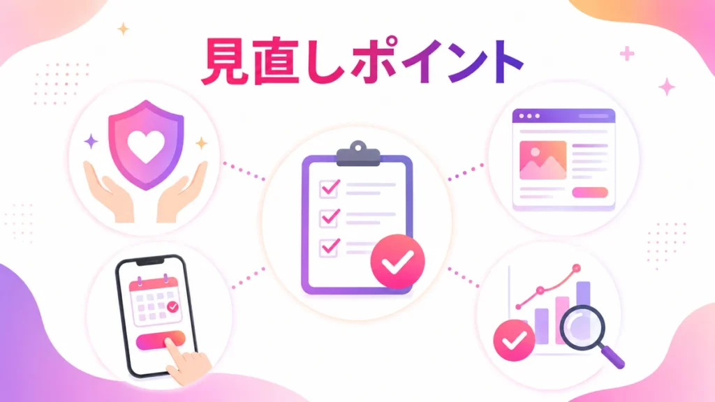 肥満外来のInstagram広告で最初に見直すべきポイントを示すイラスト