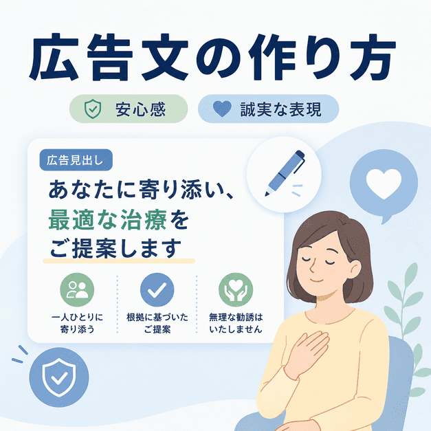 不安を煽らず、患者に寄り添う広告文と見出しを作成するためのイラスト